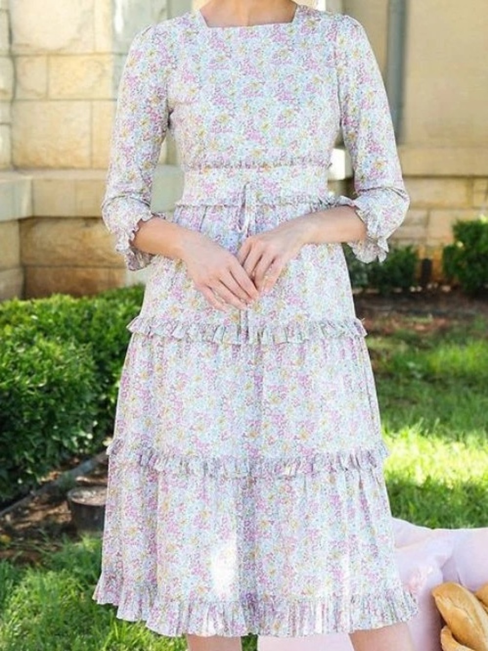NWT Dainty Jewells SOUNDS OF SPRING
DRESS 2X Tiered Floral Print Modest Neck